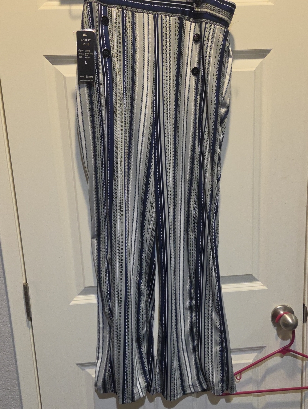 Robert Louis Navy & White Vertical-Stripe Wide Leg Trousers